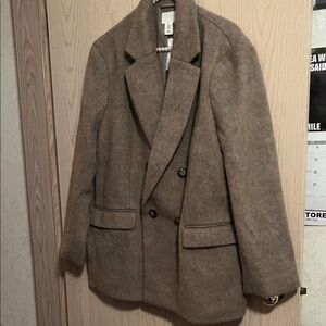 H&M Brown Wool-Blend Double-Breasted Blazer